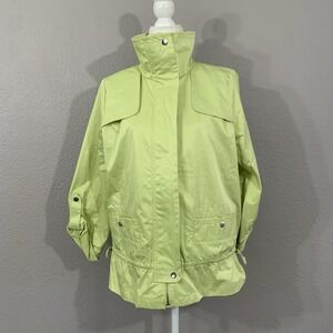 Chico's Zenergy Size 1 M 3/4 Sleeve Lightweight Windbreaker Lime Green Jacket